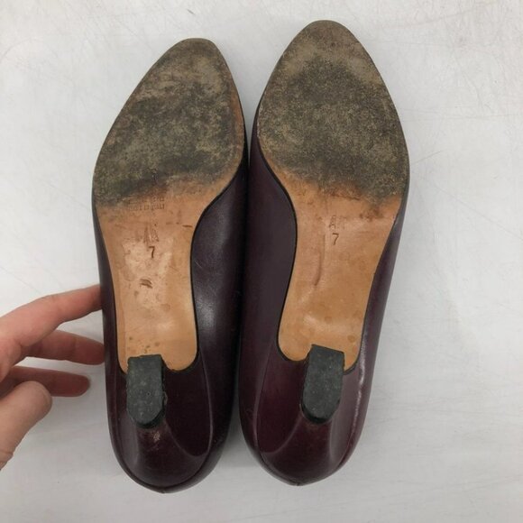 Bally burgundy pointed toe sleek heels leather pumps size 7 - Picture 4 of 12